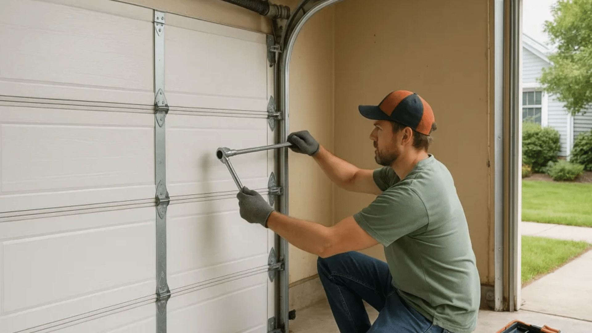 What should I look for in a professional garage door installation service? 21 Residential garage interior with built-in workshop cabinets and an insulated sectional garage door